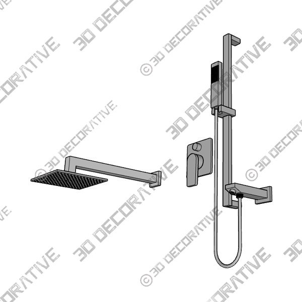 Chrome Tub and Shower Faucet Set with 8" Rain Shower Head and Hand Shower  - 3D Decorative