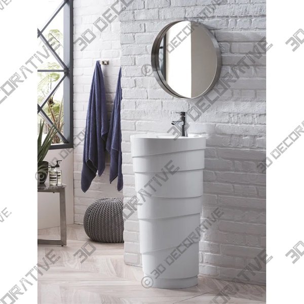 127-V17.5-BW James Martin Furniture Quebec 35.5” Tall Acrylic Circular Pedestal Bathroom Sink with Overflow - 3D Decorative