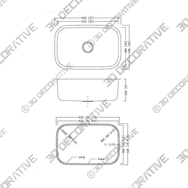 MS2718 27'' L Undermount Single Bowl Stainless Steel Kitchen Sink - 3D Decorative