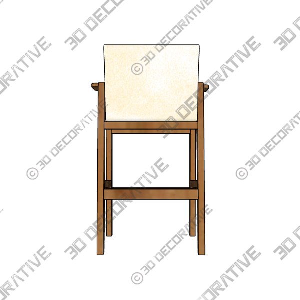 Teak Upholstered Bar Stool - 3D Decorative