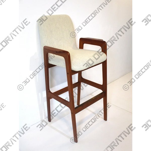 Teak Upholstered Bar Stool - 3D Decorative