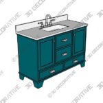 Harbor Blue Undermount Single Sink Bathroom Vanity with White Engineered Marble Top  - 3D Decorative