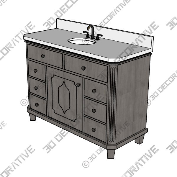 Double Sink Freestanding Bath Vanity in Teal Blue with White Marble Top  - 3D Decorative