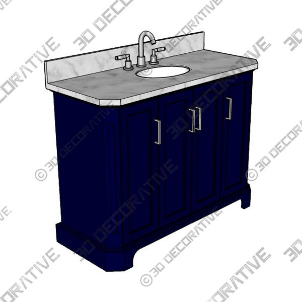 Navy Blue Undermount Single Sink Bathroom Vanity with White Engineered Stone Top  - 3D Decorative