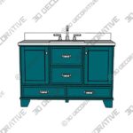 Harbor Blue Undermount Single Sink Bathroom Vanity with White Engineered Marble Top  - 3D Decorative