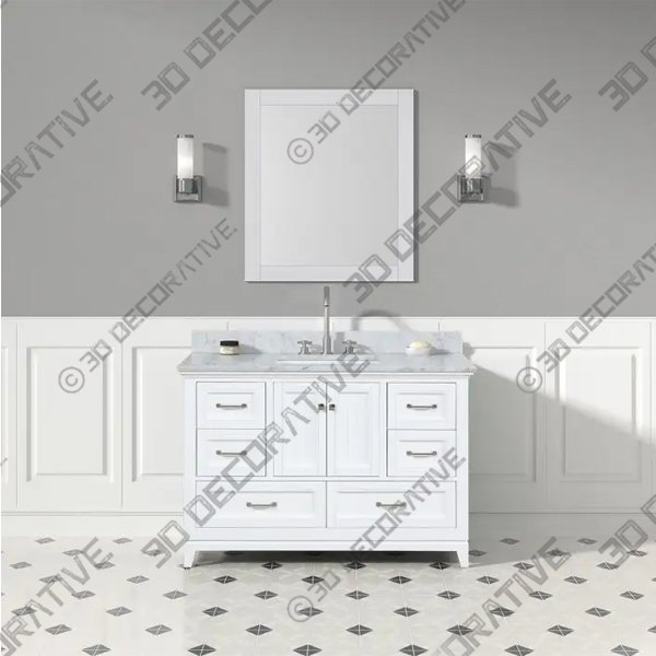 Lily 48 Inch Modern Console Vanity With Rectangular Undermount Sink – White - 3D Decorative