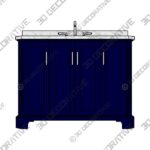 Navy Blue Undermount Single Sink Bathroom Vanity with White Engineered Stone Top  - 3D Decorative