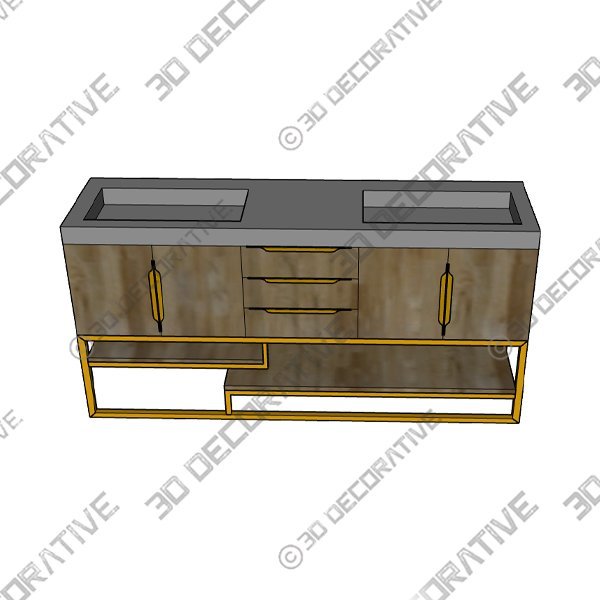 James Martin Columbia 72″ Double Vanity, Ash Gray, Radiant Gold - 3D Decorative