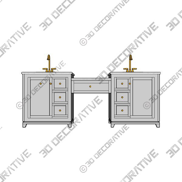 Atwell 84 Inch Modern Console Vanity With Rectangular Undermount Sinks – Gray - 3D Decorative