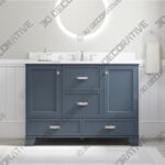 Harbor Blue Undermount Single Sink Bathroom Vanity with White Engineered Marble Top  - 3D Decorative