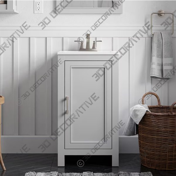 allen + roth Crest Hill 18-in Light Gray Single Sink Bathroom Vanity with White Vitreous China Top - 3D Decorative