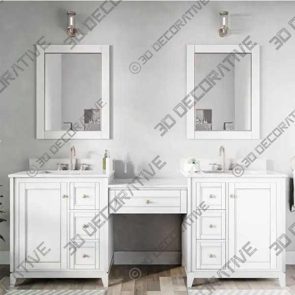 Atwell 84 Inch Modern Console Vanity With Rectangular Undermount Sinks – Gray - 3D Decorative