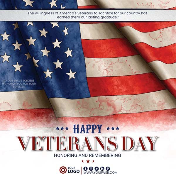 Modern Social Media Post Template – Happy Veterans Day - 3D Decorative