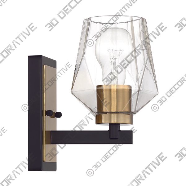 Craftmade Avante Grand 1-Light Wall Sconce Flat Black/Satin Brass- 3D Decorative