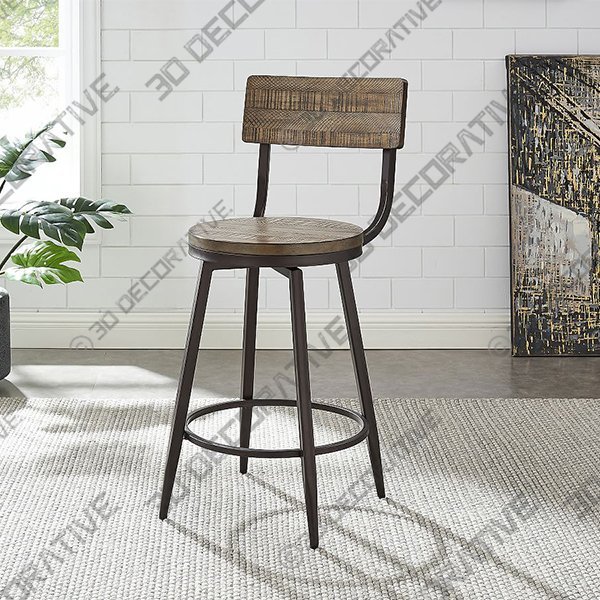 Arnold Reclaimed Wood Swivel Stool - 3D Decorative
