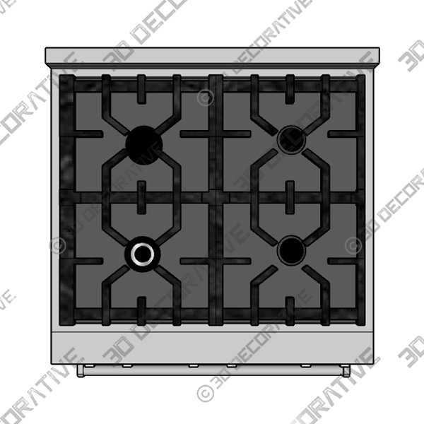 30″ 4.0 cu. ft. 4 Gas Burner/Electric Oven Range, Stainless Steel, RA30 - 3D Decorative