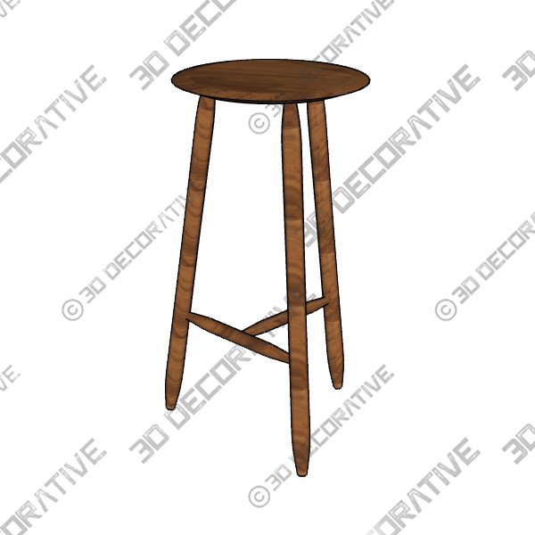 Beachcomber Bar Stool in Walnut - 3D Decorative