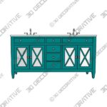 Bath-Vanity-3-1.jpg Double Sink Freestanding Bath Vanity in Teal Blue with White Marble Top - 3D Decorative