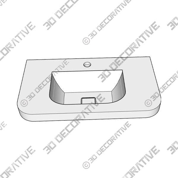 DXV 33 in. Wall Hung Sink with overflow, Center hole - 3D Decorative