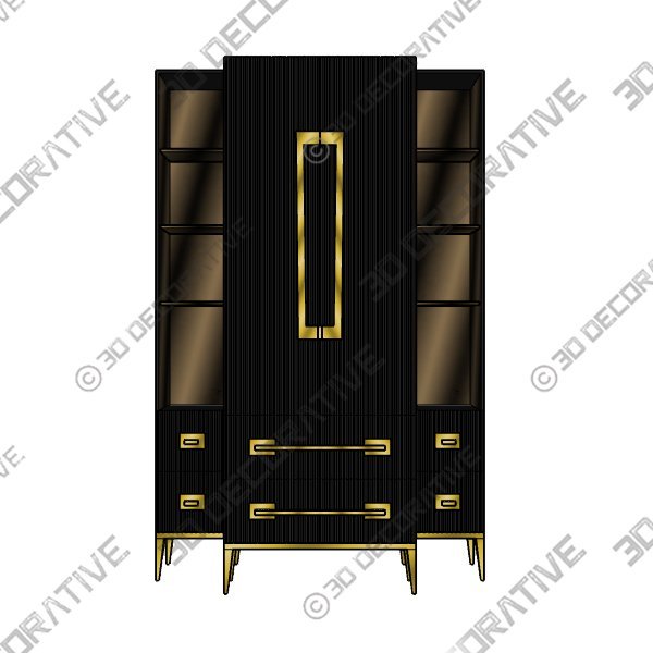 Ebony Satin Tall Cabinet - 3D Decorative