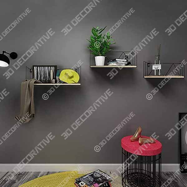 Floating Wall Shelves Set of 3, Black Metal Wire Hanging Rustic Storage Shelf Decor Organizer - 3D Decorative