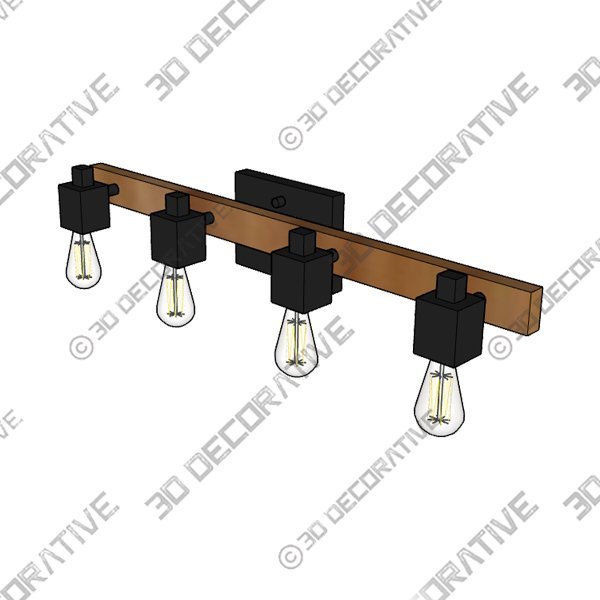 Globe Electric Phoenix 4-Light Vanity Light, Matte Black, Dark Faux Wood - 3D Decorative