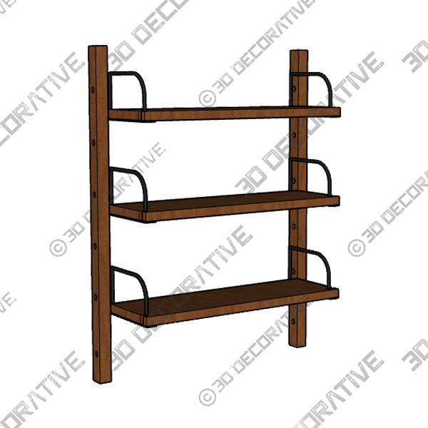 Hart Modular Walnut Triple Shelf Set - 3D Decorative