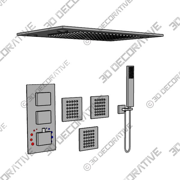 High-End Thermostatic Shower System with LED Waterfall Rainfall Shower Head RB1123 - 3D Decorative