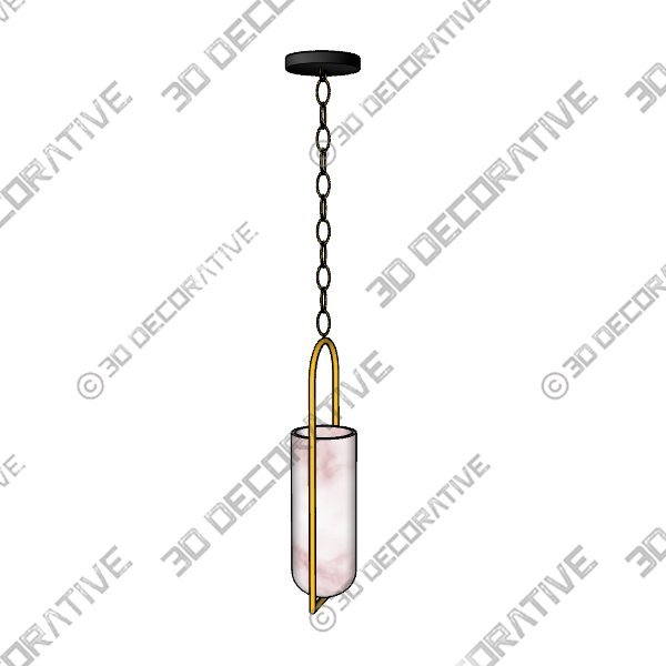 Melange Small Elongated Antique Brass with Alabaster Shade Pendant Light - 3D Decorative