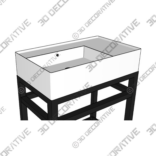 Modern Ceramic Console Sink With Counter Space and Matte Black Base- 3D Decorative