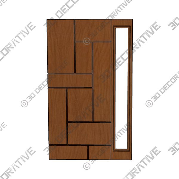 Modern Flush Fiberglass Door with Contemporary Groove Design with Full Lite Sidelite - 3D Decorative