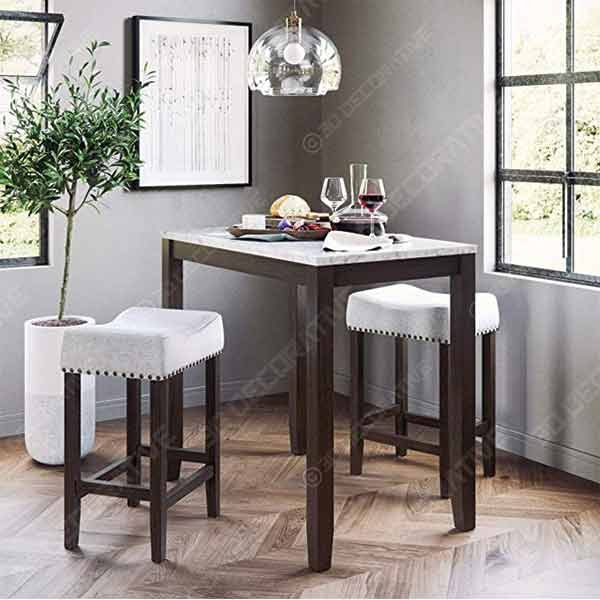 Nathan James 41202 Viktor Dining Set Kitchen Pub Table Marble Top Fabric Seat - 3D Decorative