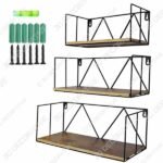 Floating Wall Shelves Set of 3, Black Metal Wire Hanging Rustic Storage Shelf Decor Organizer - 3D Decorative