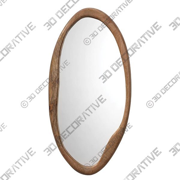 Organic Oval Mirror in Natural Wood - 3D Decorative