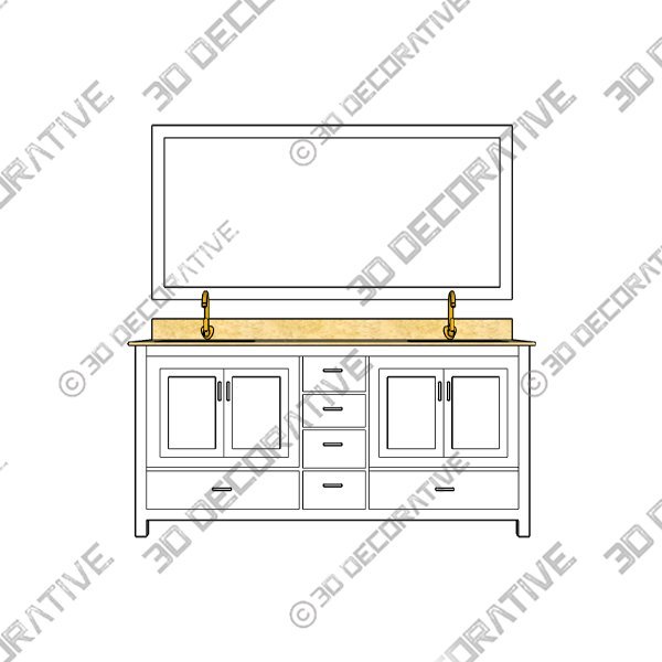 Sheffield 72 In Double Square Sink Vanity Set - 3D Decorative
