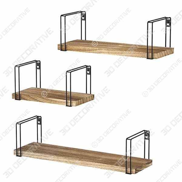 SRIWATANA Rustic Floating Shelves, Wood Wall Shelves Set of 3, Wall Mounted Storage Shelves - 3D Decorative