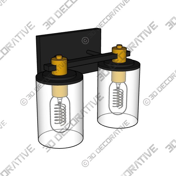 stambord 2 Light Bathroom Vanity Light, Black and Gold Bathroom Light Fixtures, Sconces Wall Lighting with Glass Shade - 3D Decorative