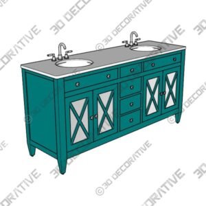 Double Sink Freestanding Bath Vanity in Teal Blue with White Marble Top  - 3D Decorative