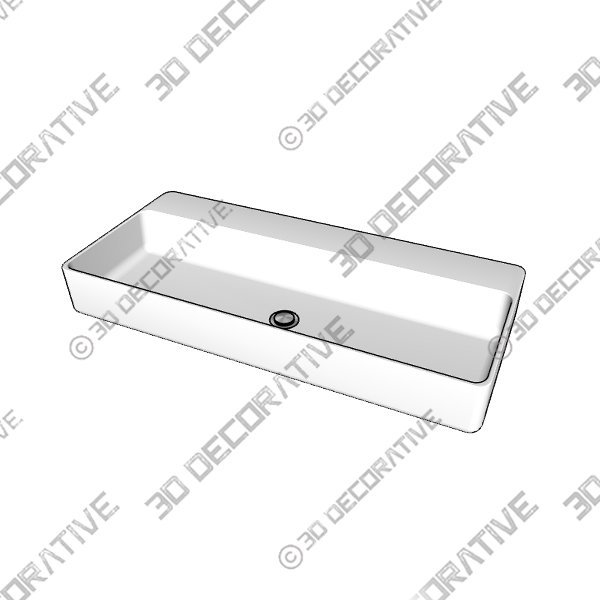 Ceramic Rectangular Vessel Bathroom Sink with Overflow - 3D Decorative