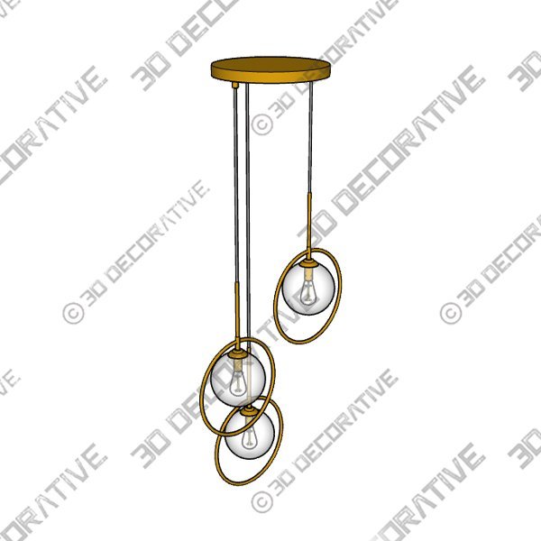 Debbte Industrial Vintage 3-Lights Pendant Lighting Fixture Brass Metal RingĀ - 3D Decorative
