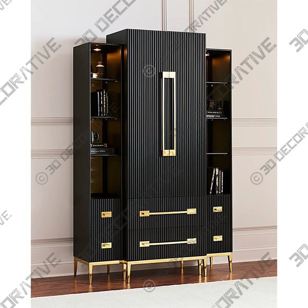 Ebony Satin Tall Cabinet - 3D Decorative