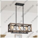 Farmhouse Chandelier, 3-Light Island Light Fixtures, Wood Rectangular Chandelier - 3D Decorative