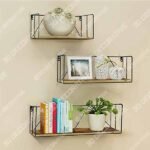 Floating Wall Shelves Set of 3, Black Metal Wire Hanging Rustic Storage Shelf Decor Organizer - 3D Decorative