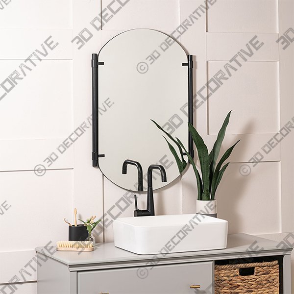 Frameless Pill Mirror w/ Bar Accents - 22.5"W x 33.5"H - 3D Decorative