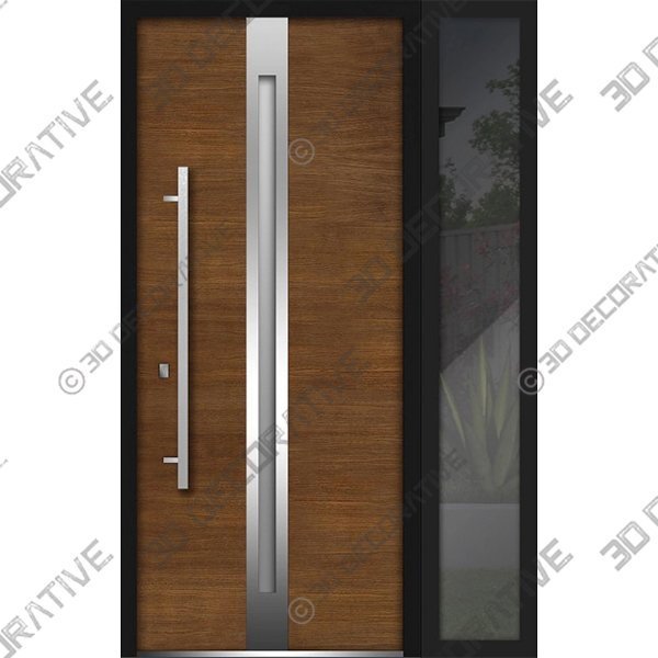 FRONT EXTERIOR PREHUNG STEEL DOOR -W36+12 X H80-RIGHT-HAND INSWING - 3D Decorative