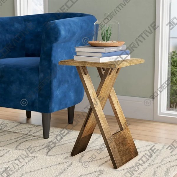 Mcallister 19.25” Tall Solid Wood Cross Legs End Table - 3D Decorative