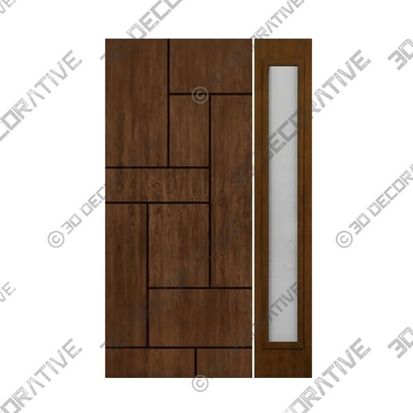 Modern Flush Fiberglass Door with Contemporary Groove Design with Full Lite Sidelite - 3D Decorative