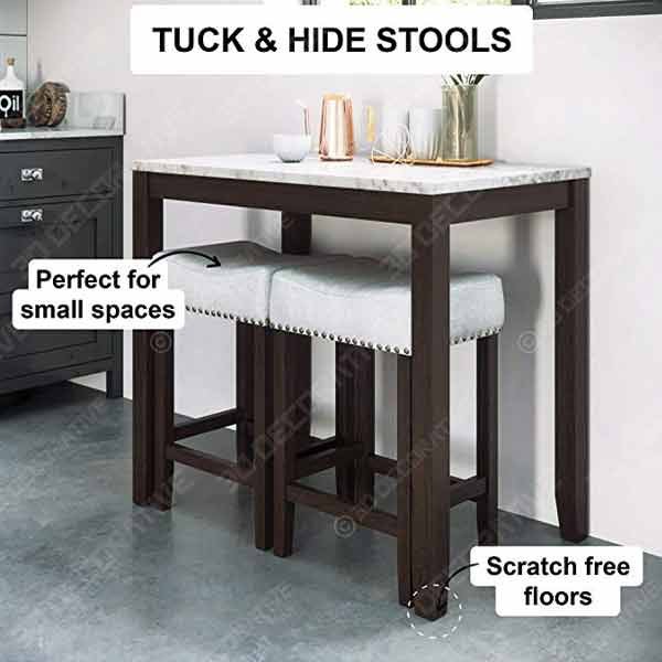 Nathan James 41202 Viktor Dining Set Kitchen Pub Table Marble Top Fabric Seat - 3D Decorative