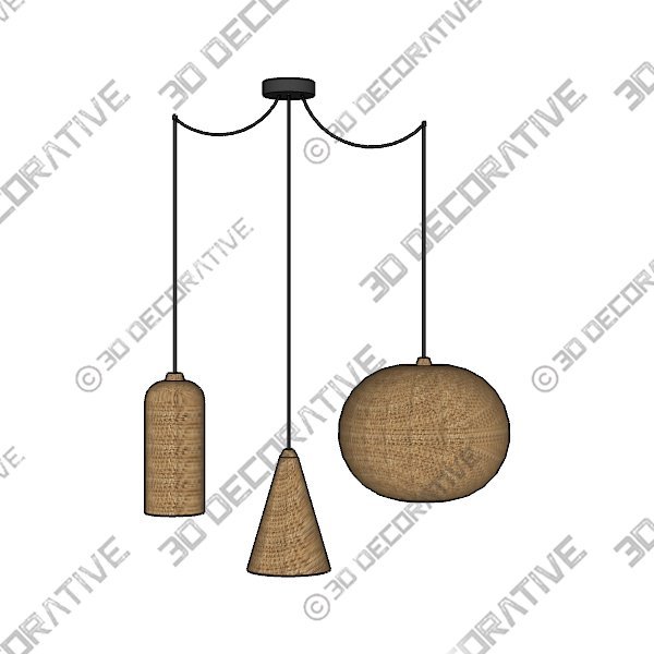 Natural Rattan Cluster Ceiling Light - 3D Decorative