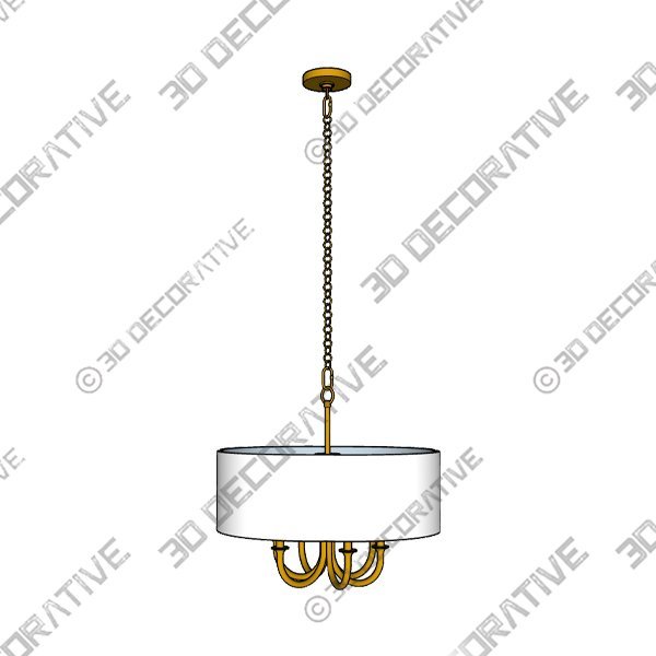 Rittenhouse Chandelier, 6-Light, Antique Brass, Off-White Linen Scalloped Shade, 26"W (89562 3JNZ3) - 3D Decorative